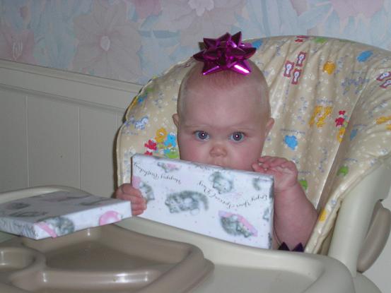 [Trying to eat my present]