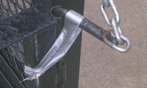 [Showing how duct tape was used to prevent the ramp retainign pins from coming out from vibration.]