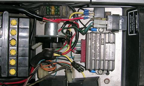 [Relay added to reduce voltage drop to the ignition switch.]